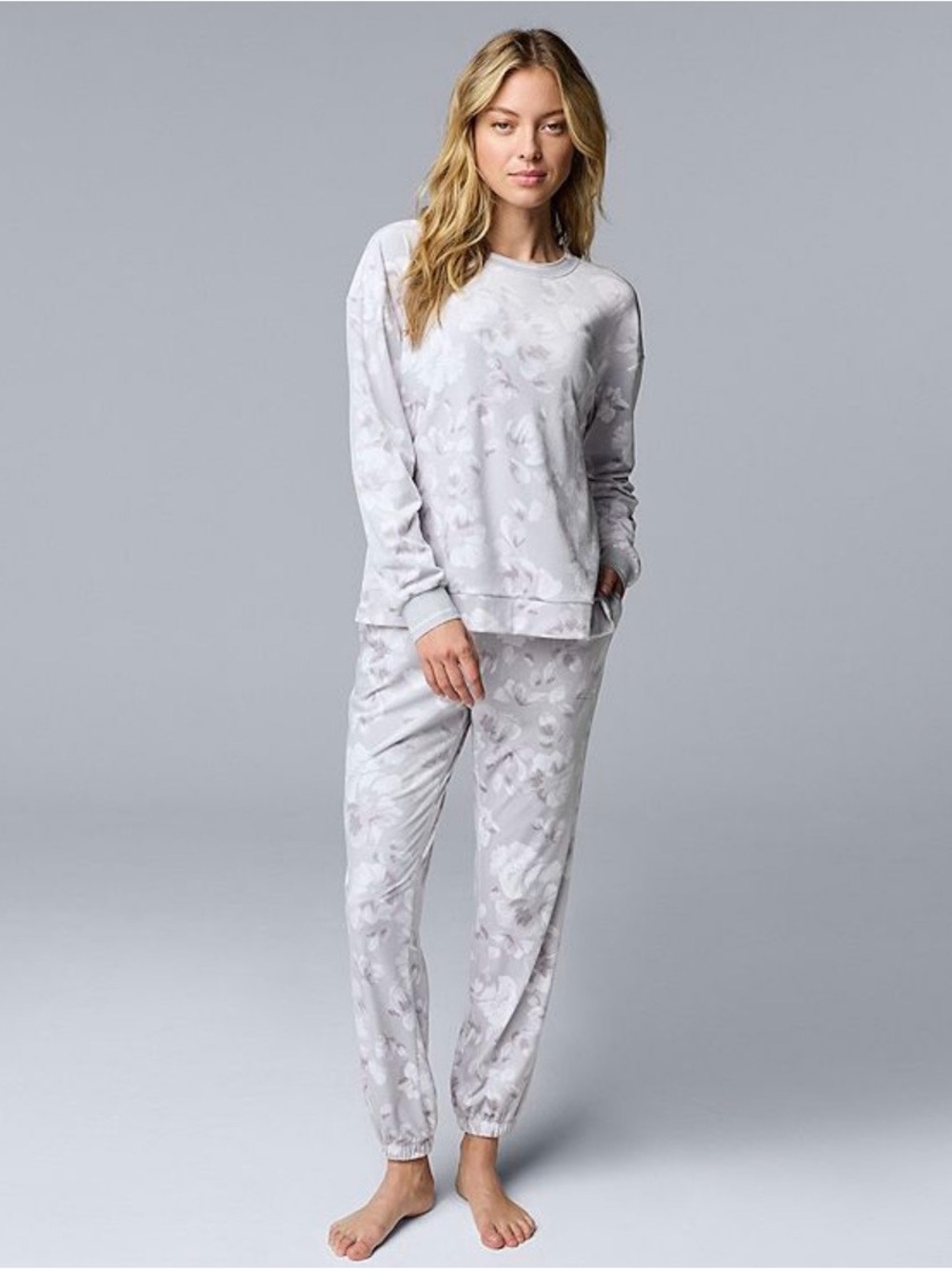 Simply Vera Vera Wang Gray Floral Pajama Top & Jogger Set, XXL, NEW